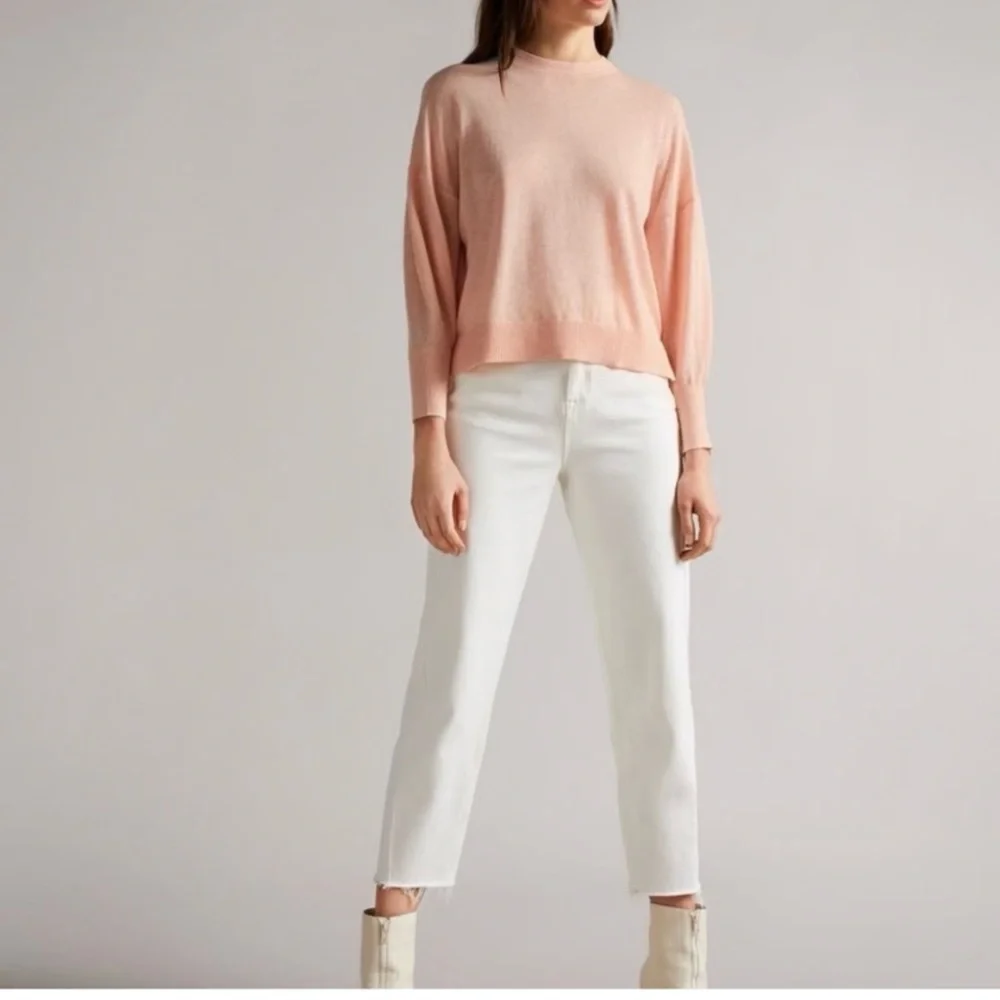 Ted Baker London Cotton Linen Blend Long Sleeve peach Jumper Pullover Sweater